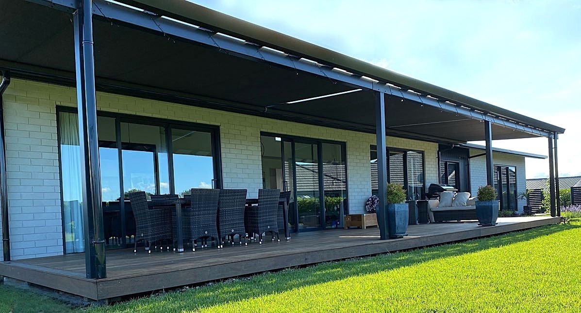 Shadevue retractable awning over a patio