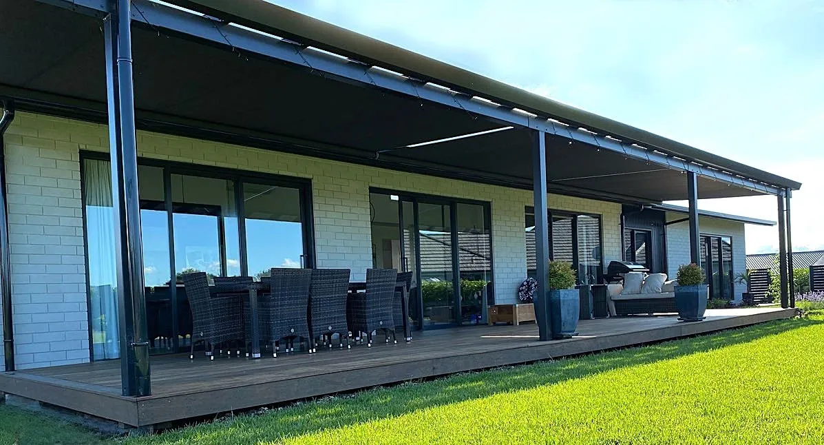 Shadevue retractable awning over a patio
