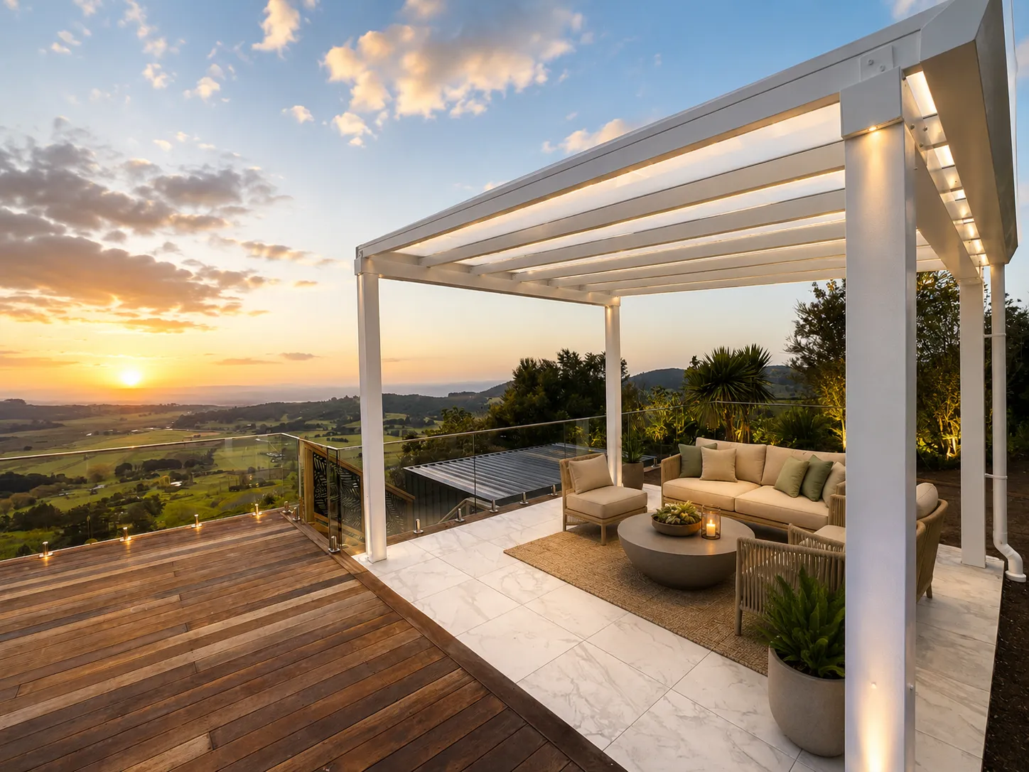 Modern home exterior with a SUNVUE pergola